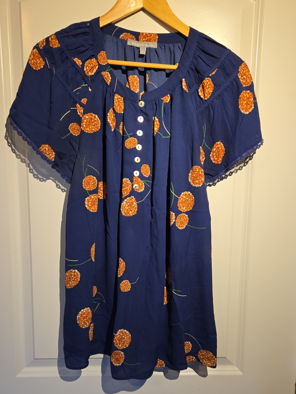 Daniel Rainn Navy Blouse with Orange Floral Print